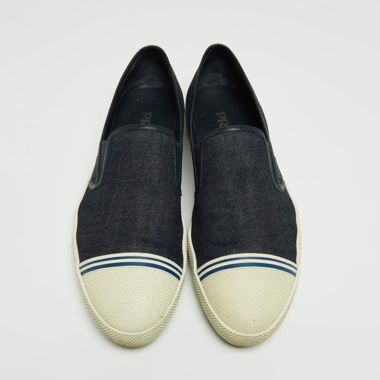 Pre Owned Prada Navy Blue Denim Slip On Sneakers Size 45