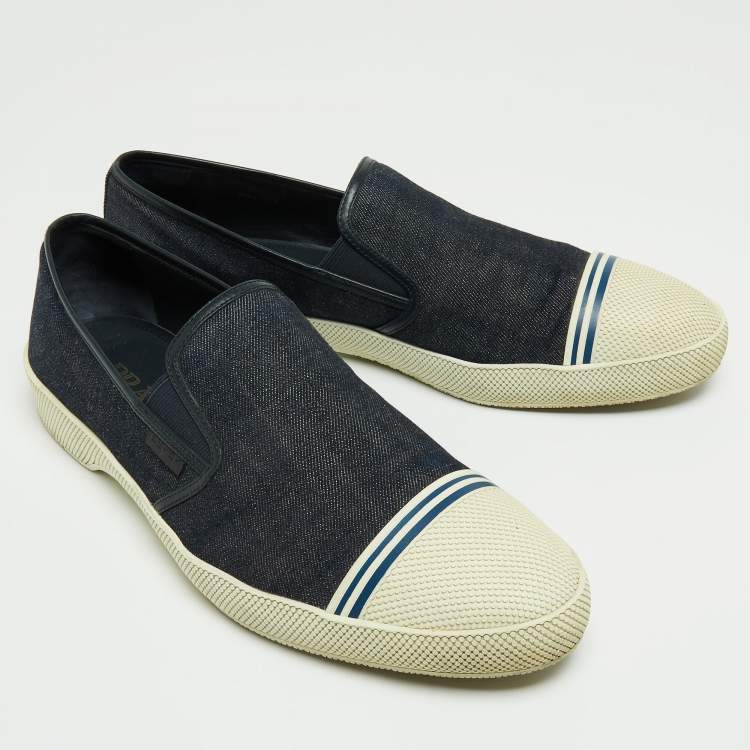 Pre Owned Prada Navy Blue Denim Slip On Sneakers Size 45