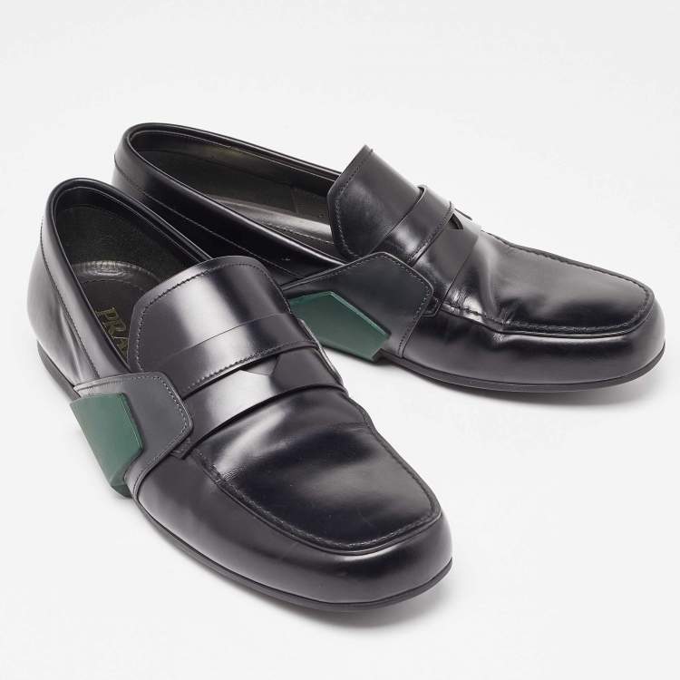 Pre Owned Prada Black Leather Slip On Loafers Size 42