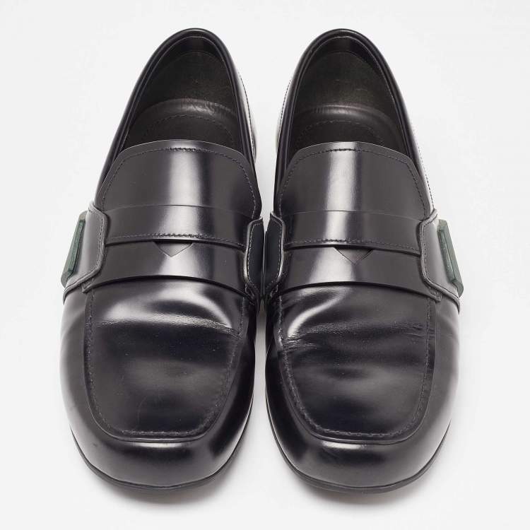 Pre Owned Prada Black Leather Slip On Loafers Size 42