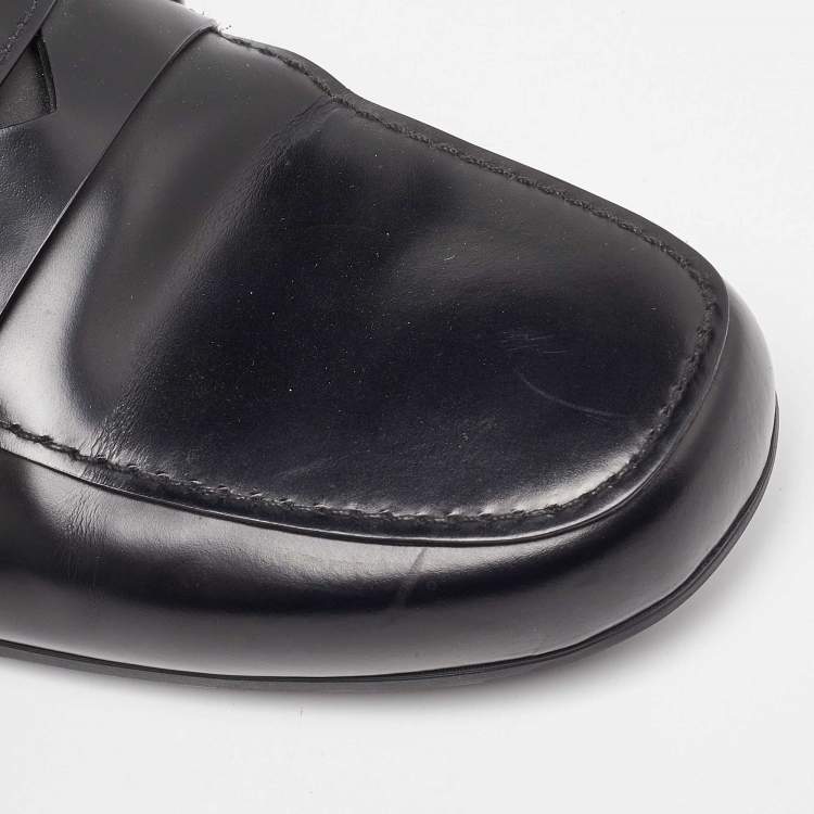 Pre Owned Prada Black Leather Slip On Loafers Size 42