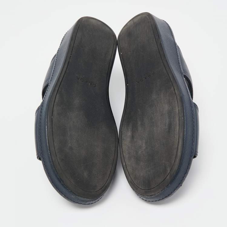 Pre Owned Prada Navy Blue Saffiano Leather Slides Size 40