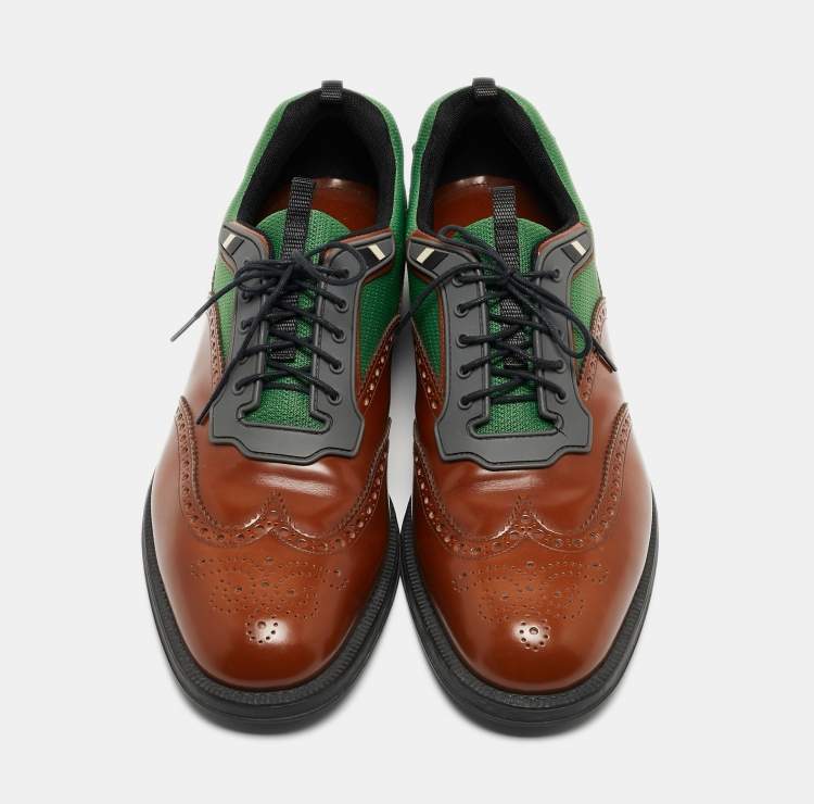 Pre Owned Prada Tricolor Brogue Leather and Mesh Lace Up Oxfords Size 45