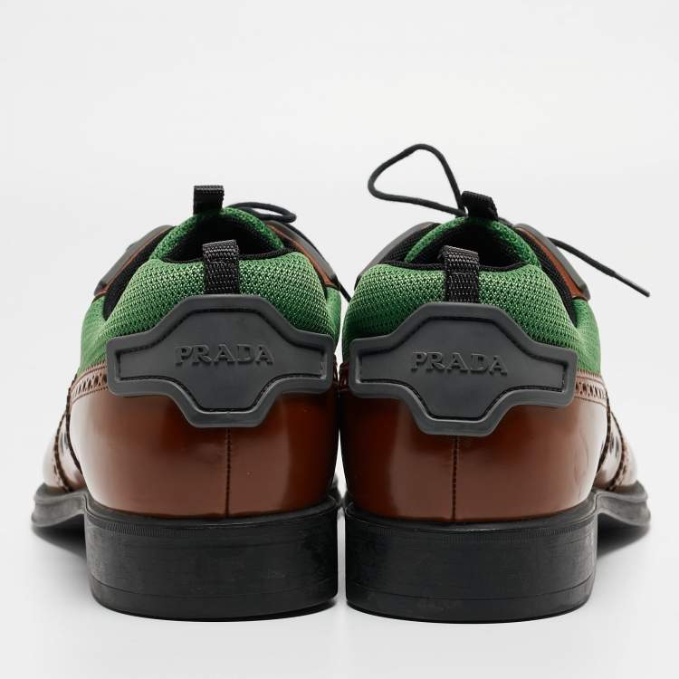 Pre Owned Prada Tricolor Brogue Leather and Mesh Lace Up Oxfords Size 45