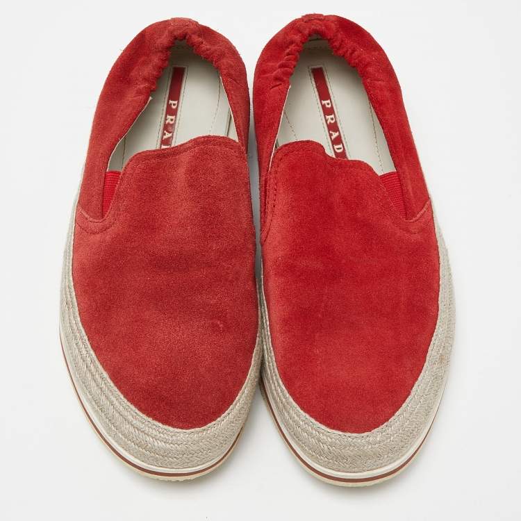 Pre Owned Prada Sport Red Suede Espadrille Slip On Sneakers Size 40.5