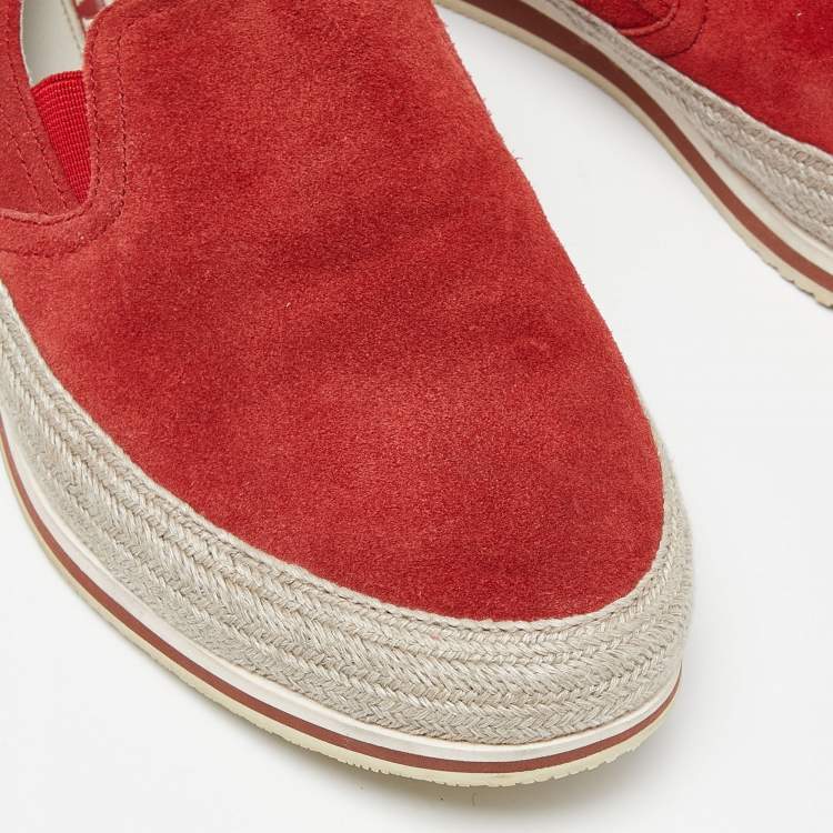 Pre Owned Prada Sport Red Suede Espadrille Slip On Sneakers Size 40.5