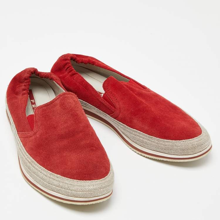 Pre Owned Prada Sport Red Suede Espadrille Slip On Sneakers Size 40.5