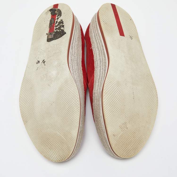Pre Owned Prada Sport Red Suede Espadrille Slip On Sneakers Size 40.5