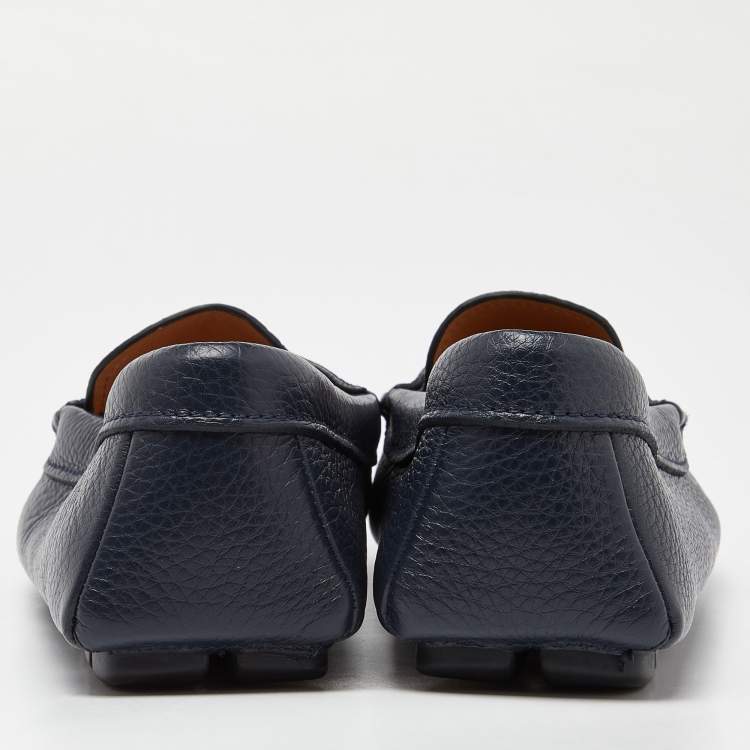 Pre Owned Prada Navy Blue Leather Penny Loafers Size 42.5