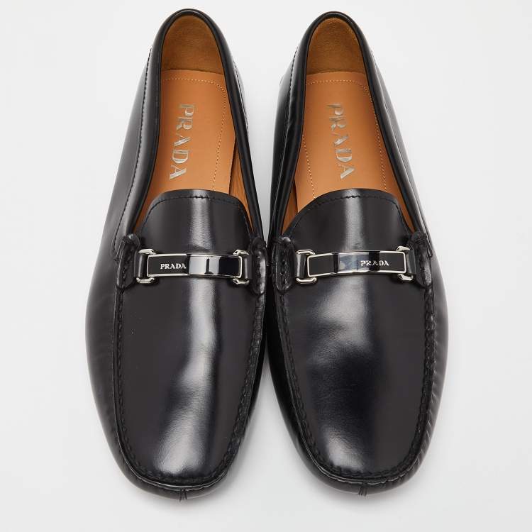 مملوكة مسبقًا Prada Black Leather Slip On Loafers Size 42.5