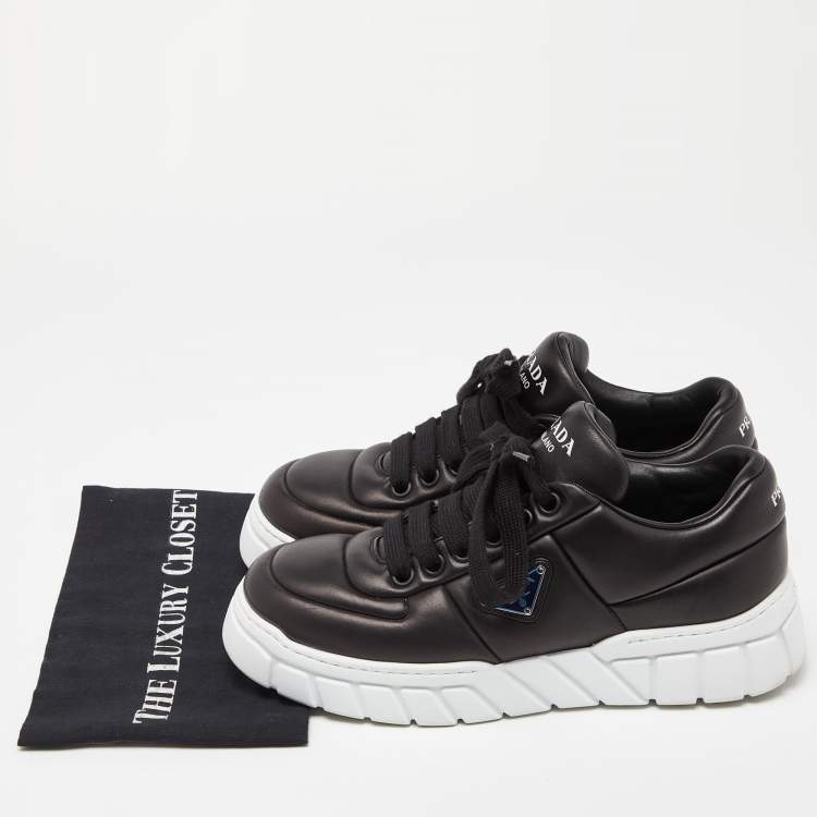 مملوكة مسبقًا Prada Black Padded Leather Platform Sneakers Size 43