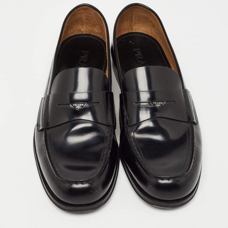 Pre Owned Prada Black Leather Penny Loafers Size 43