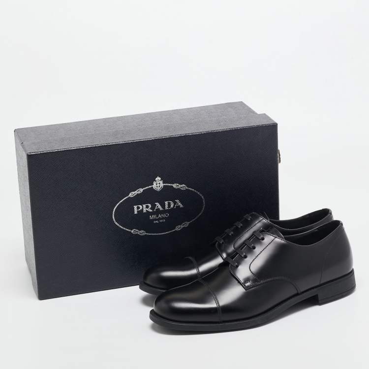 Pre Owned Prada Black Leather Lace Up Derby Size 40