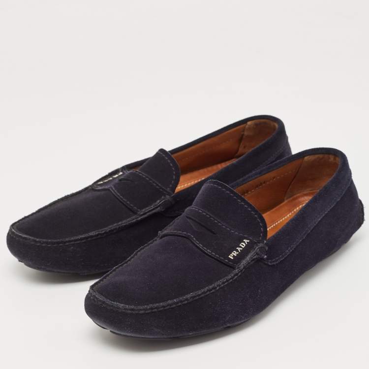 Prada Navy Blue Suede Slip On Loafers Size 41 Prada TLC