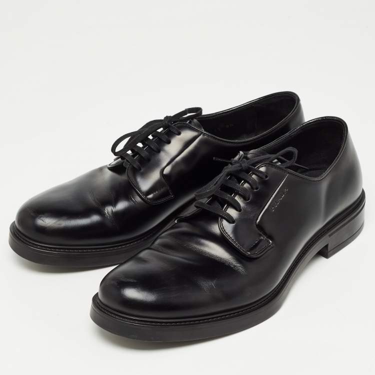 Pre Owned Prada Black Leather Lace Up Derby Size 42.5
