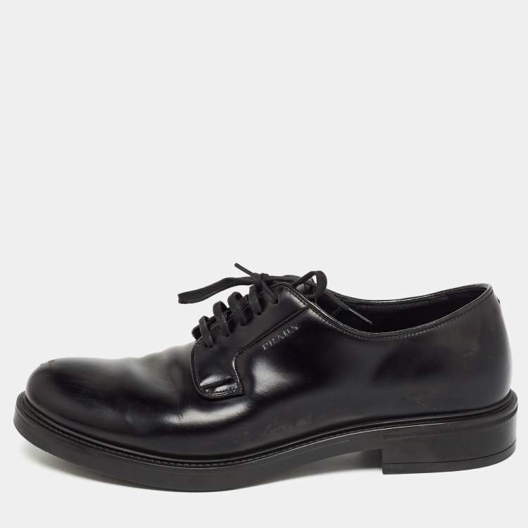 Pre Owned Prada Black Leather Lace Up Derby Size 42.5