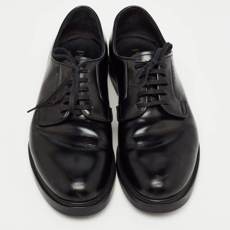 Pre Owned Prada Black Leather Lace Up Derby Size 42.5