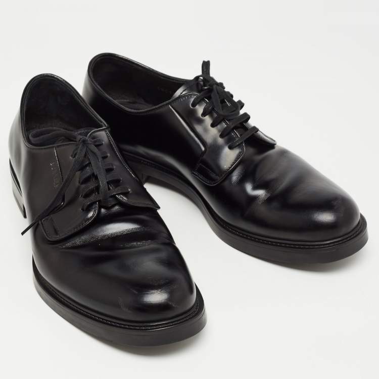 Pre Owned Prada Black Leather Lace Up Derby Size 42.5