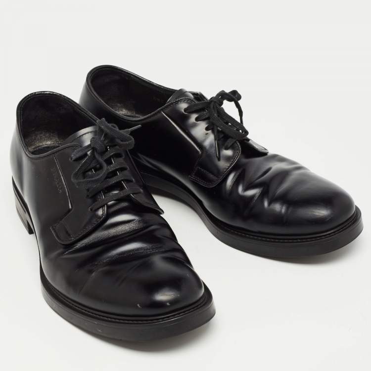 Pre Owned Prada Black Leather Lace Up Derby Size 41