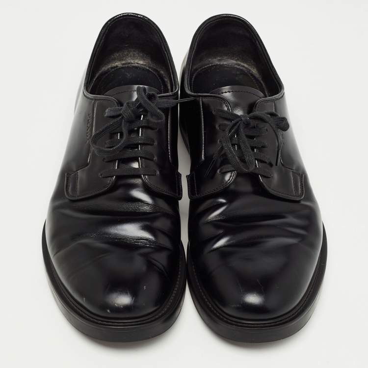 Pre Owned Prada Black Leather Lace Up Derby Size 41