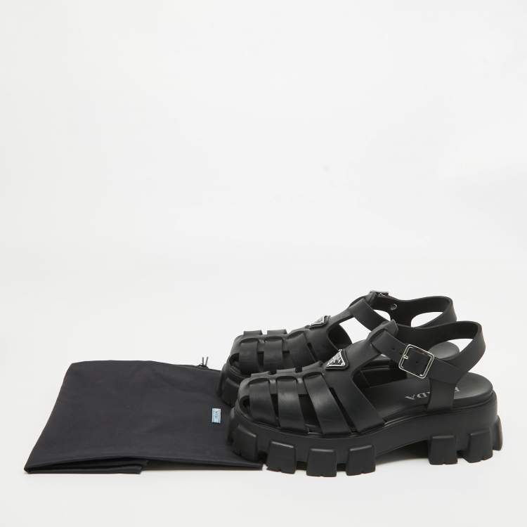 Pre Owned Prada Black Rubber Platform Ankle Strap Sandals Size 41