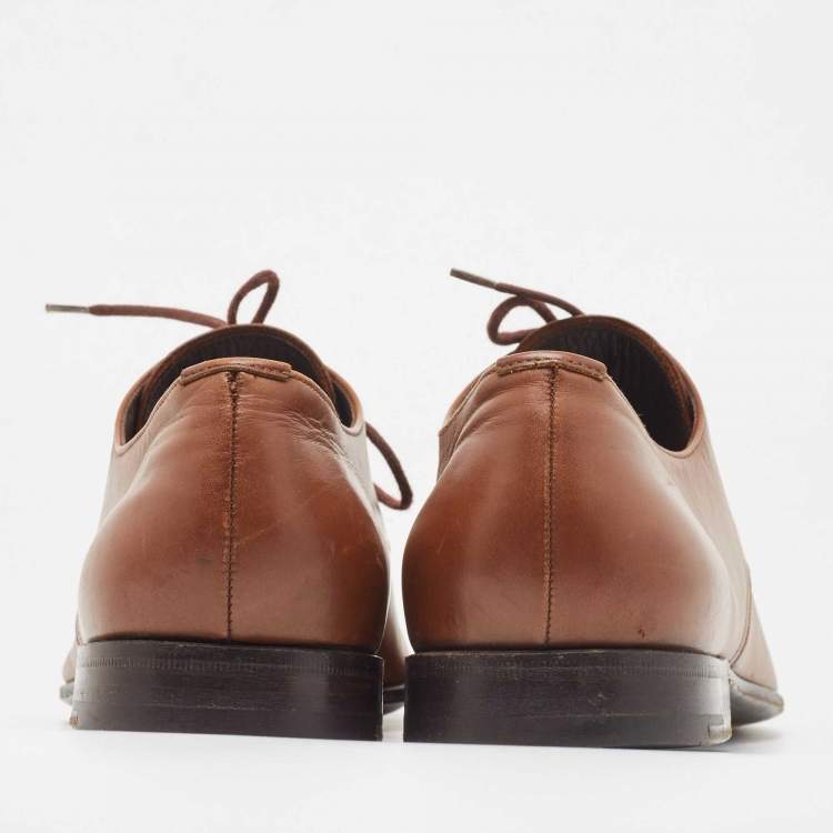 Pre Owned Prada Brown Leather Square Toe Derby Size 41.5
