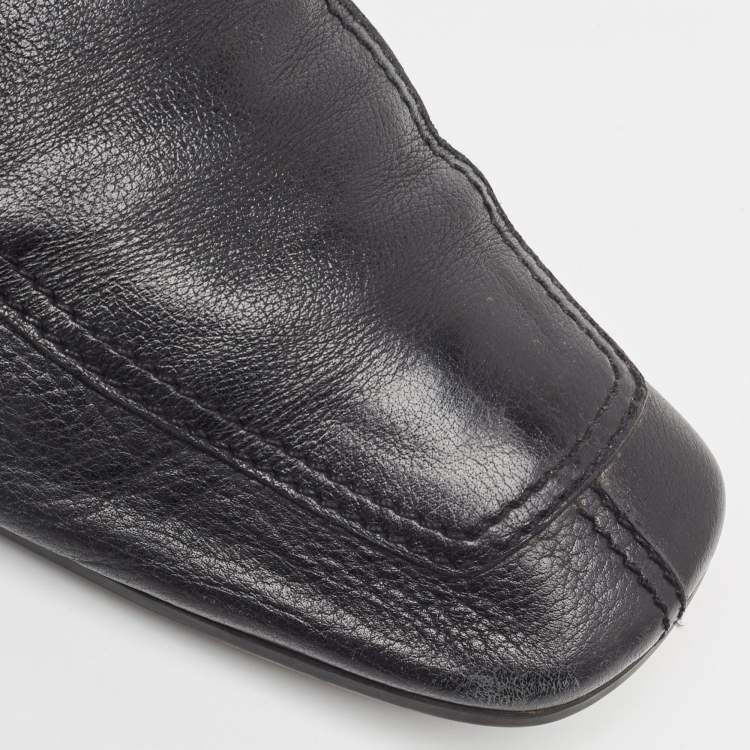 Pre Owned Prada Black Leather Slip On Loafers Size 43