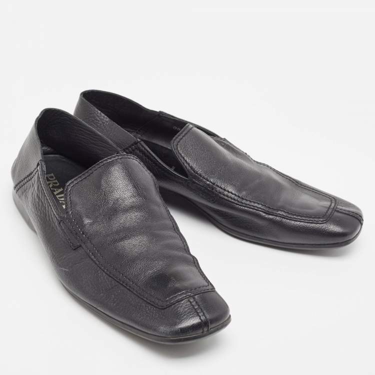 Pre Owned Prada Black Leather Slip On Loafers Size 43