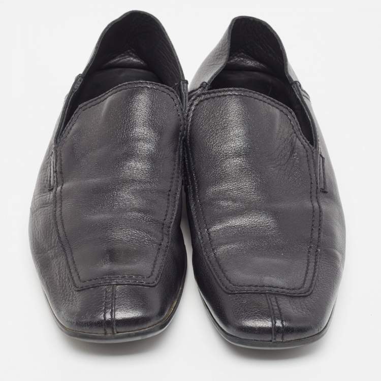 Pre Owned Prada Black Leather Slip On Loafers Size 43