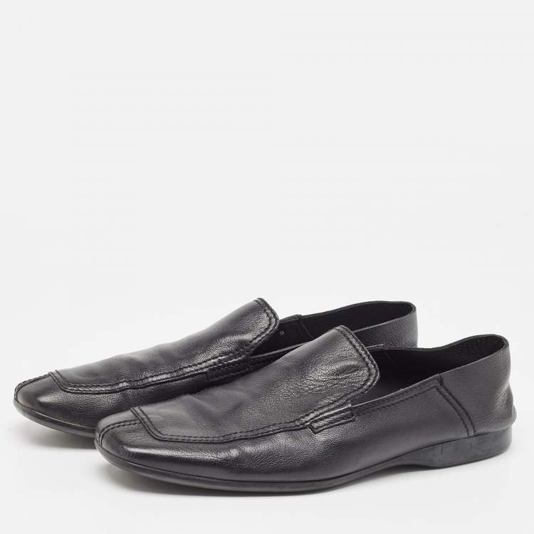 Pre Owned Prada Black Leather Slip On Loafers Size 43
