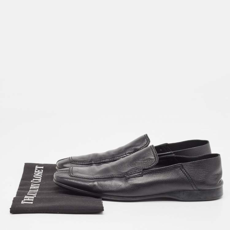 Pre Owned Prada Black Leather Slip On Loafers Size 43