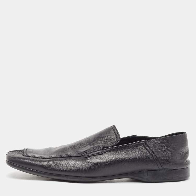 Pre Owned Prada Black Leather Slip On Loafers Size 43