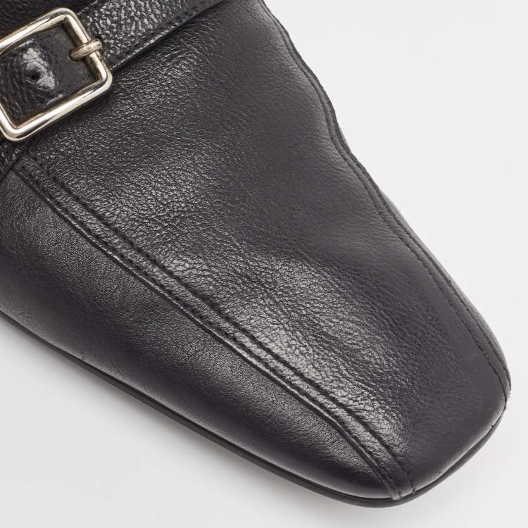Pre Owned Prada Black Leather Square Toe Loafers Size 44