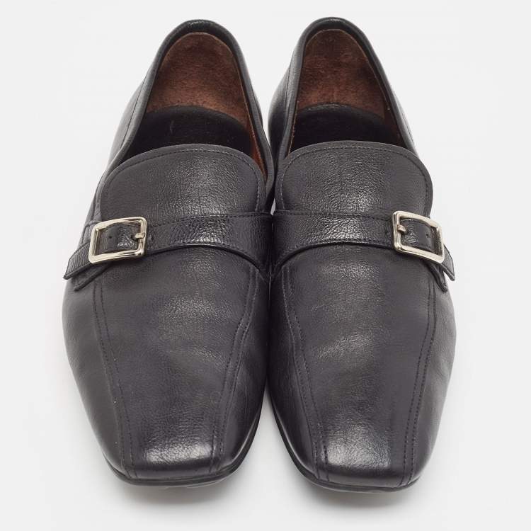 Pre Owned Prada Black Leather Square Toe Loafers Size 44