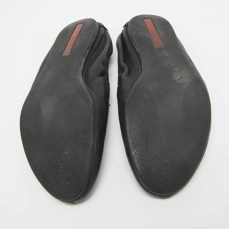 Pre Owned Prada Black Leather Scrunch Slip On Sneakers Size 44 
