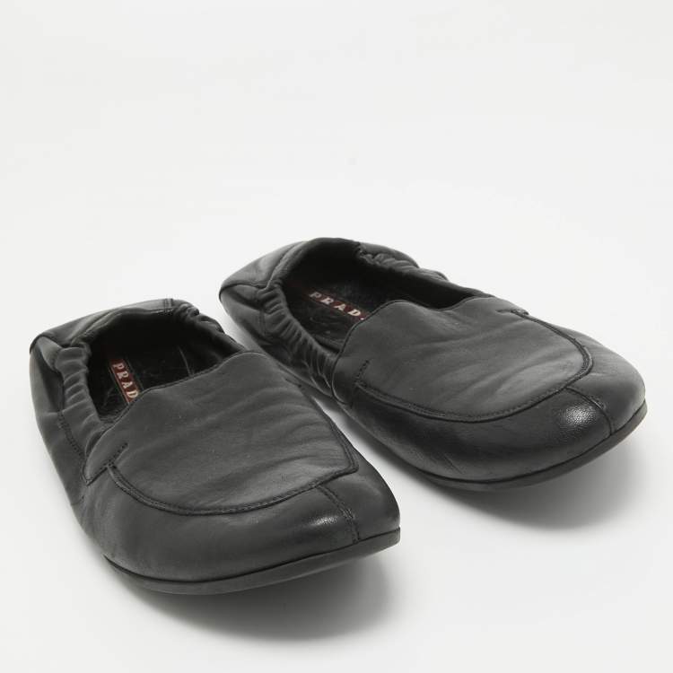 Pre Owned Prada Black Leather Scrunch Slip On Sneakers Size 44 