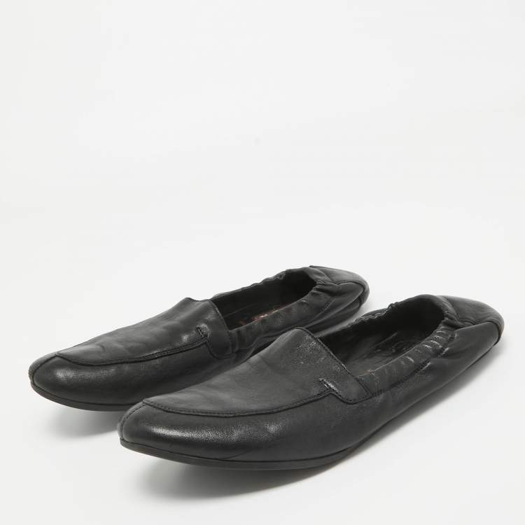Pre Owned Prada Black Leather Scrunch Slip On Sneakers Size 44 