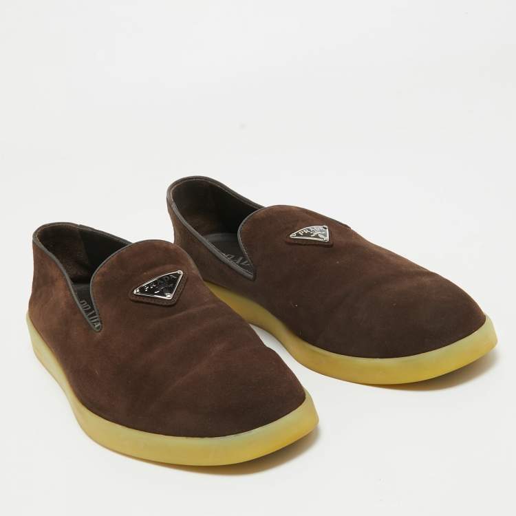 Pre Owned Prada Brown Suede Slip On Loafers Size 42
