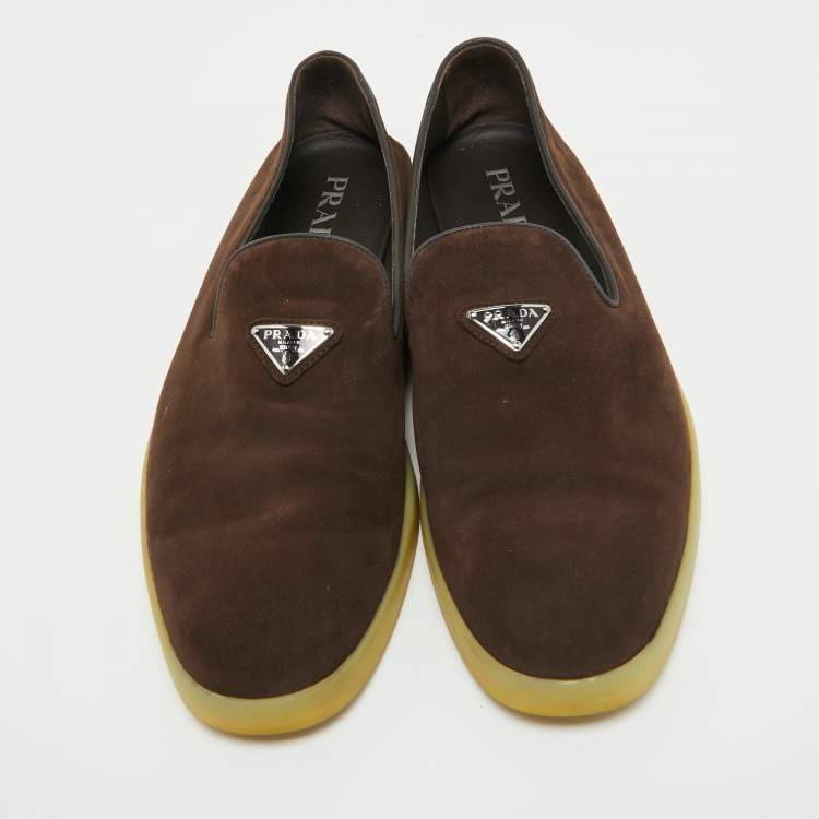 Pre Owned Prada Brown Suede Slip On Loafers Size 42