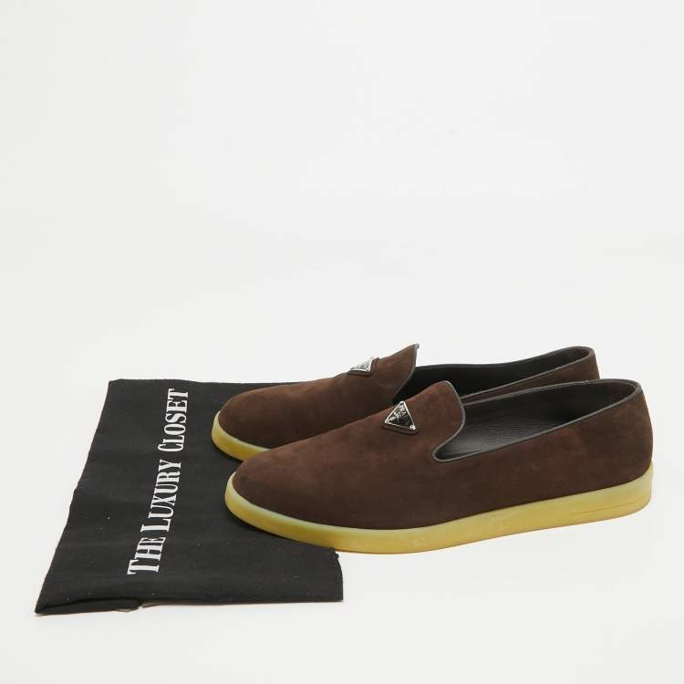 Pre Owned Prada Brown Suede Slip On Loafers Size 42