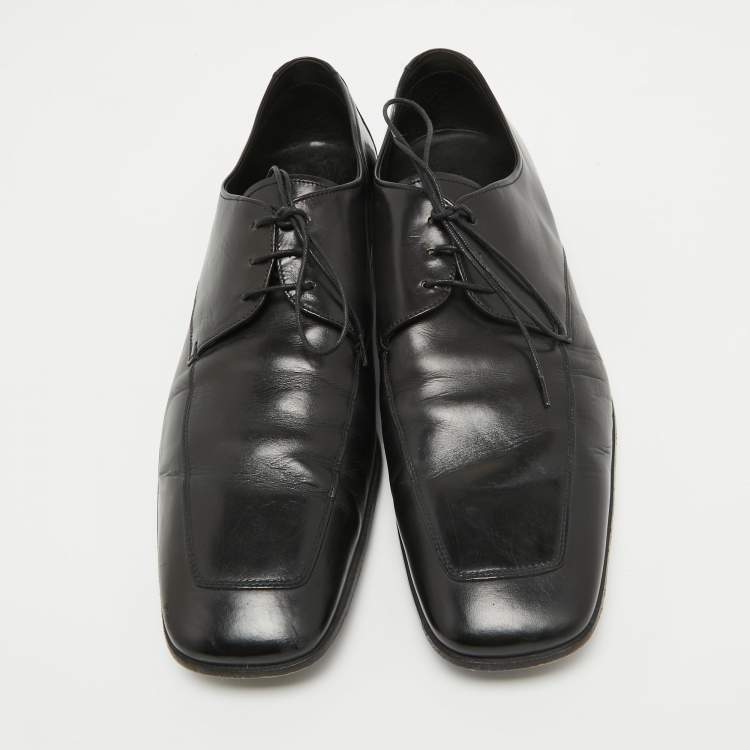 Pre Owned Prada Black Leather Lace Up Derby Size 43