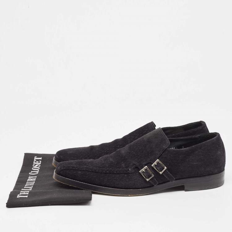 Pre Owned Prada Navy Blue Textured Suede Monk Derby Size 43