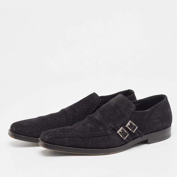 Pre Owned Prada Navy Blue Textured Suede Monk Derby Size 43