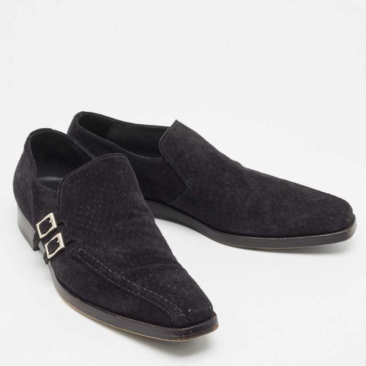 Pre Owned Prada Navy Blue Textured Suede Monk Derby Size 43