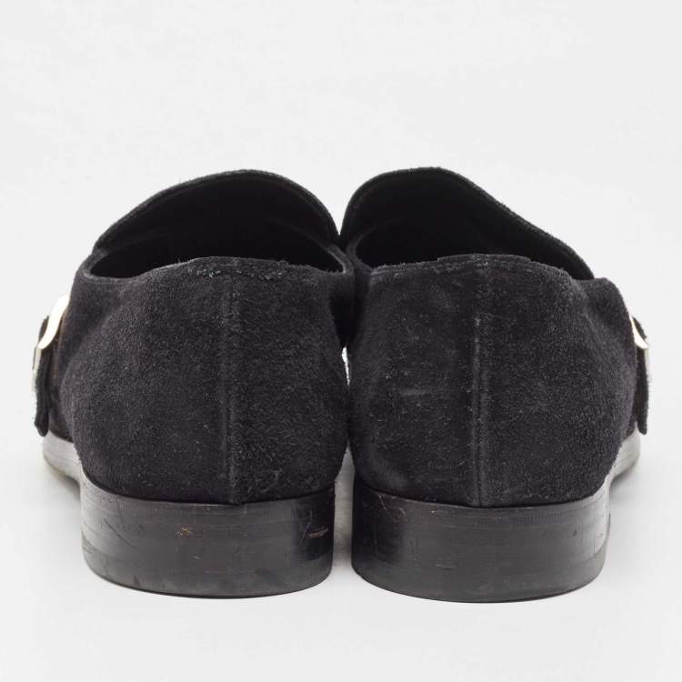 Pre Owned Prada Navy Blue Textured Suede Monk Derby Size 43