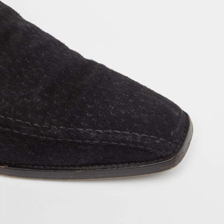 Pre Owned Prada Navy Blue Textured Suede Monk Derby Size 43