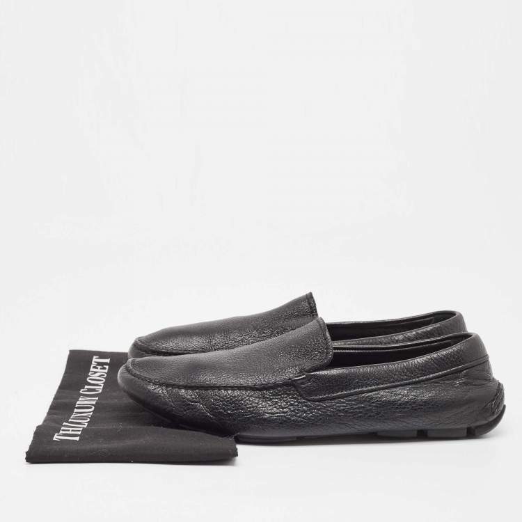 Pre Owned Prada Black Leather Slip On Loafers Size 43