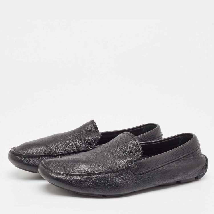 Pre Owned Prada Black Leather Slip On Loafers Size 43