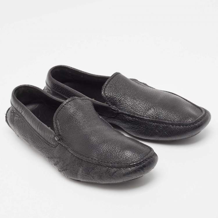 Pre Owned Prada Black Leather Slip On Loafers Size 43
