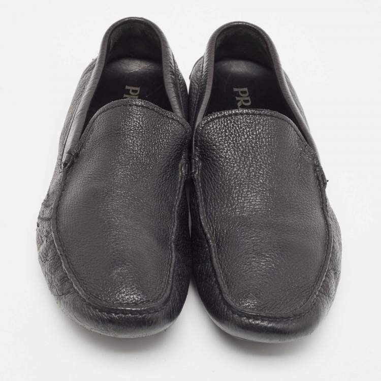 Pre Owned Prada Black Leather Slip On Loafers Size 43